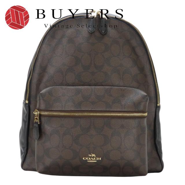 中古 コーチ リュック・デイパック F58314 シグネチャー PVC レザー ダークブラウン ブラック カジュアル レディース 女性 COACH