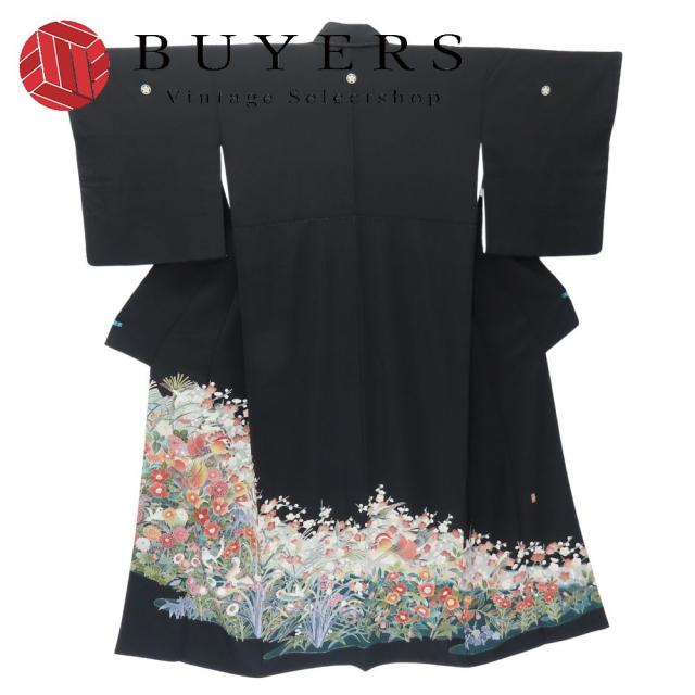 中古 留袖 正絹 ブラック 落款あり 礼装 作家物 和装 呉服 和服 きもの レディース 女性