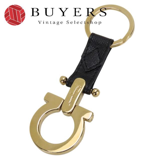 中古 サルヴァトーレフェラガモ キーリング 22-4063 ガンチーニ メタル レザー ブラック ゴールド金具 アクセサリー 小物 レディース 女性 Salvatore Ferragamo