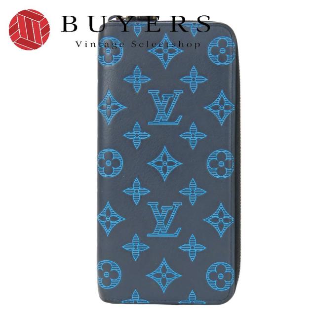 中古 ルイ・ヴィトン 長財布（ラウンドファスナー） ジッピーウォレットヴェルティカル M82322 モノグラムシャドウ ネイビー ブルー 型押し エンボス 小物 メンズ 男性 LOUIS VUITTON