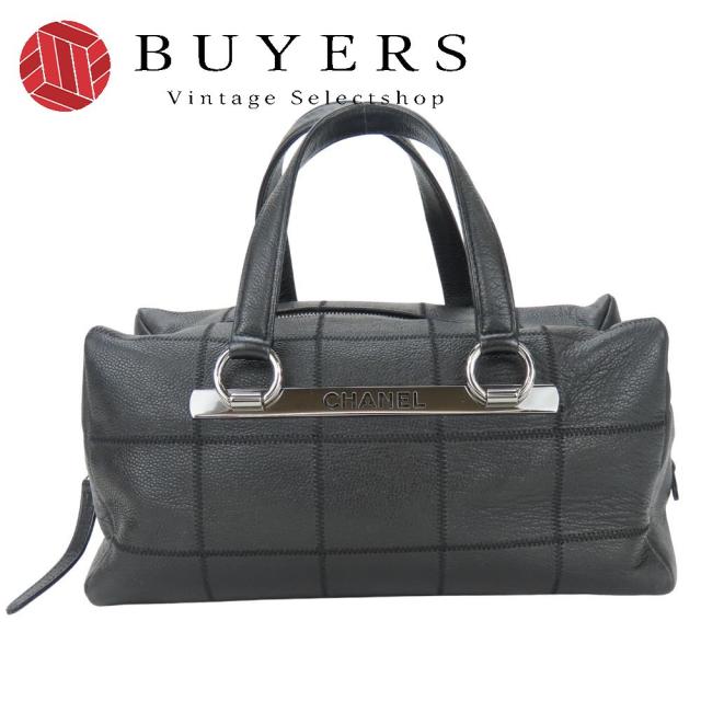 中古 シャネル ハンドバッグ チョコバー キャビアスキン ブラック シルバー金具 ミニボストン 9番台 レディース 女性 CHANEL