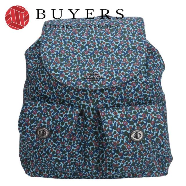 中古 コーチ リュック・デイパック F59434 ナイロン レザー ブルー系 ネイビー 花柄 カジュアル バックパック レディース 女性 COACH
