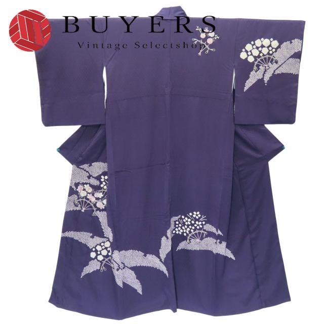 中古 訪問着・付下 絞り 正絹 パープル 和装 呉服 和服 きもの レディース 女性