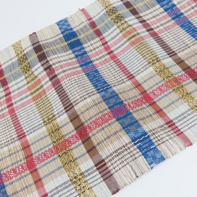 中古 名古屋帯 正絹 マルチカラー チェック柄 未仕立 和装 呉服 和服