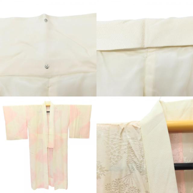 中古 訪問着・付下 3点セット 襦袢・半襟付き 正絹 ピンク ホワイト 絞り 和装 呉服 和服 きもの レディース 女性_6