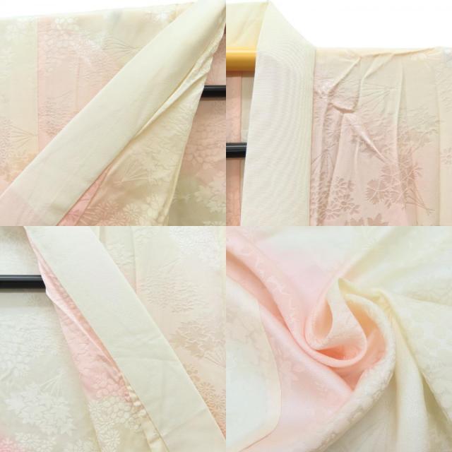 中古 訪問着・付下 3点セット 襦袢・半襟付き 正絹 ピンク ホワイト 絞り 和装 呉服 和服 きもの レディース 女性_7