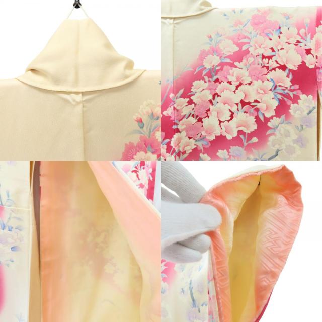 中古 振袖 3点セット 正絹 ピンク アイボリー 成人式 和装 呉服 和服 きもの レディース 女性_3