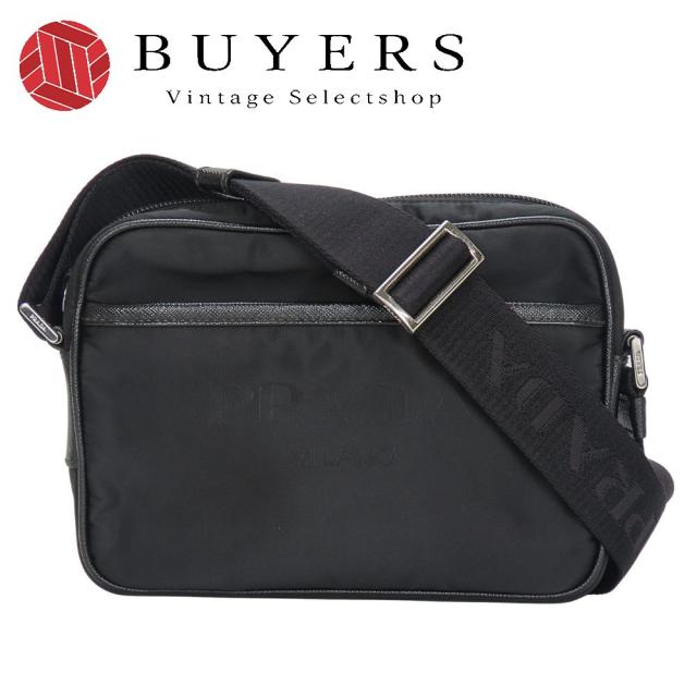 中古 プラダ ショルダーバッグ 2VH144 トライアングルロゴ ナイロン レザー ブラック 斜め掛け Re-Nylon サフィアーノ レディース メンズ PRADA