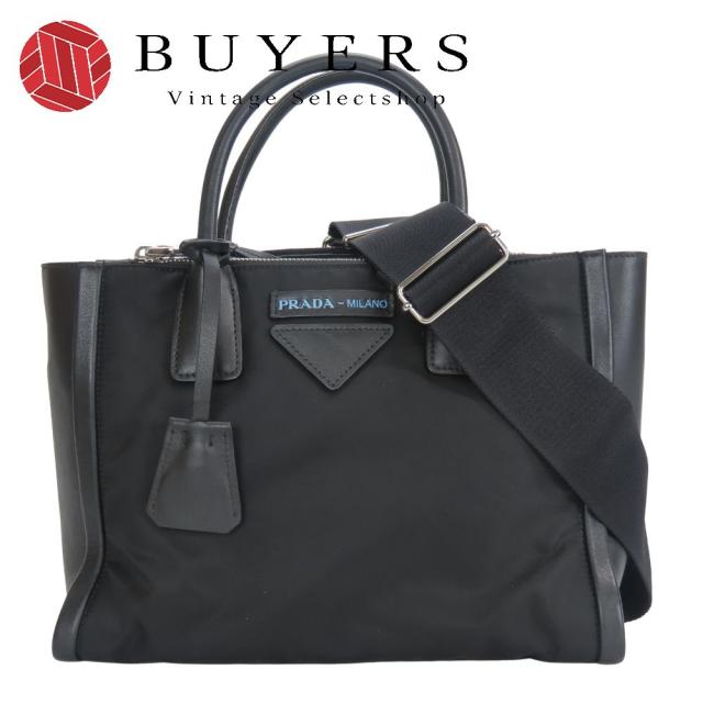 中古 プラダ トートバッグ コンセプト ナイロン レザー ブラック 2WAY 斜め掛け ショルダー カジュアル レディース 女性 PRADA