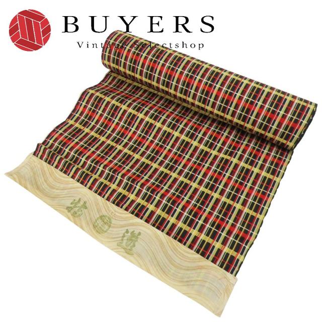中古 反物 着尺 正絹 ブラック レッド イエロー 格子柄 和装 呉服 和服 きもの レディース 女性