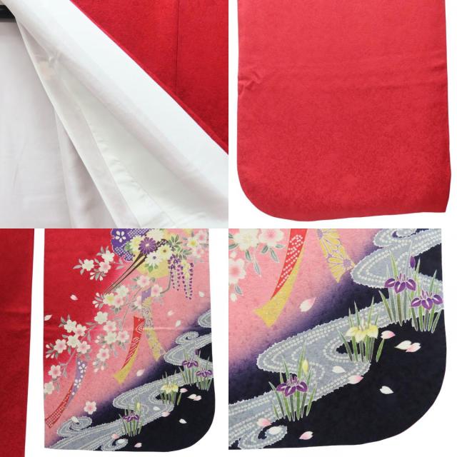 【中古】 振袖 正絹 レッド ピンク マルチカラー 成人式 古典柄 雪輪 和装 呉服 和服 きもの レディース 女性 中古 振袖 正絹 レッド ピンク マルチカラー 成人式 古典柄 雪輪 和装