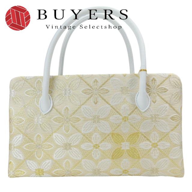中古 未使用展示品 和装バッグ 利休 正絹(金銀糸除く) ポリエステル レーヨン ホワイト ゴールド ハンドバッグ 花柄 沙織 和装 呉服 和服 きもの レディース 女性