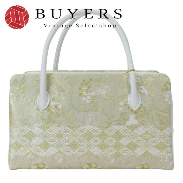 中古 未使用展示品 和装バッグ 利休 正絹(金銀糸除く) ポリエステル レーヨン ホワイト ゴールド ハンドバッグ 沙織 和装 呉服 和服 きもの レディース 女性
