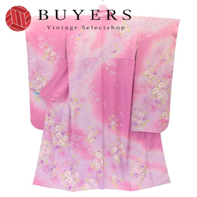 中古 振袖 正絹(金銀糸除く) ピンク 藤色 成人式 和装 呉服 和服 きもの レディース 女性