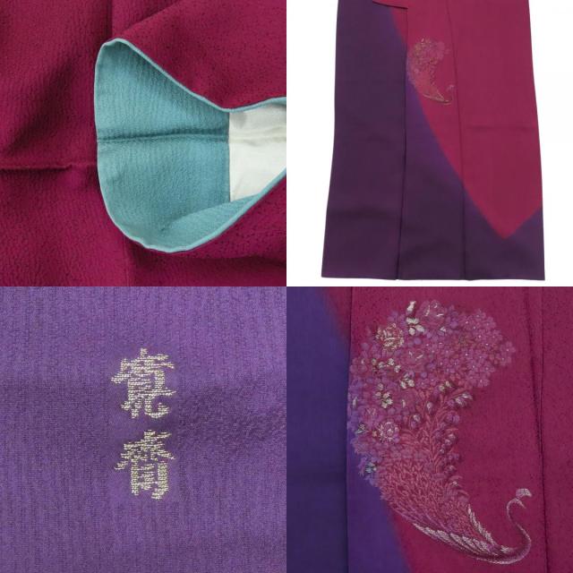 ☆☆ ANGERO RICORDO ☆☆振袖　正絹　山本寛斎 中古 振袖 正絹(金銀糸除く) 着丈約166.5cm 裄丈約67.5cm ワインレッド