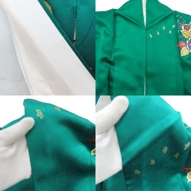 中古 振袖 正絹 エメラルドグリーン ゴールド マルチカラー 成人式 和装 呉服 和服 きもの レディース 女性_6