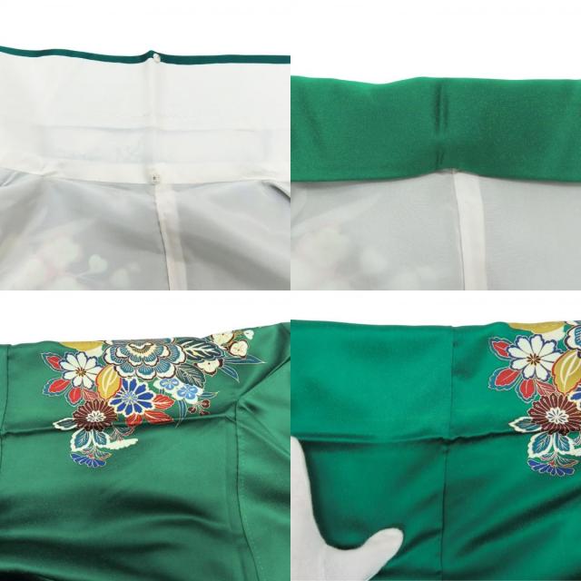 中古 振袖 正絹 エメラルドグリーン ゴールド マルチカラー 成人式 和装 呉服 和服 きもの レディース 女性_7