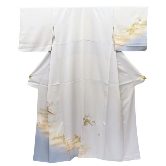 【中古】 訪問着・付下 正絹 シルバー系 グレー系 金彩 和装 呉服 和服 きもの レディース 女性 中古 訪問着・付下 正絹 シルバー系 グレー系 金彩 和装 呉服 和服