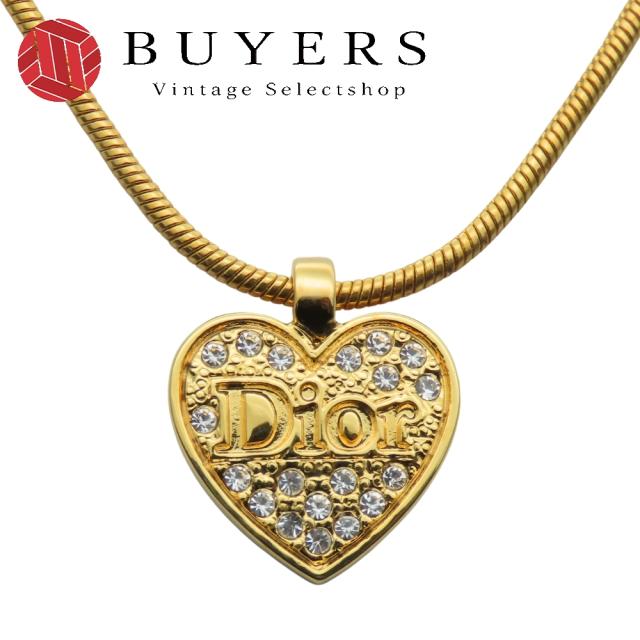中古 クリスチャンディオール ネックレス メタル ラインストーン ゴールド ハートロゴ メッキ アクセサリー レディース 女性 Christian Dior