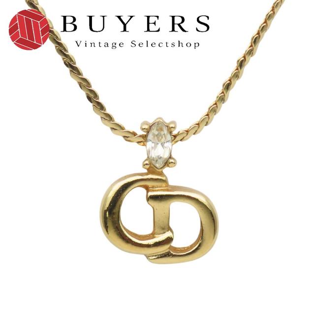 中古 クリスチャンディオール ネックレス CDロゴ メタル ラインストーン ゴールド アクセサリー メッキ GP レディース 女性 Christian Dior