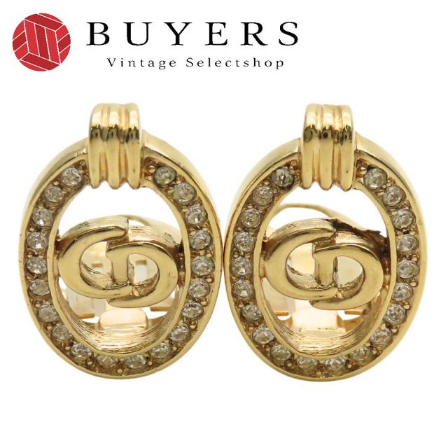 中古 クリスチャンディオール イヤリング CDロゴ メタル ラインストーン ゴールド メッキ アクセサリー レディース 女性 Christian Dior 14,850円