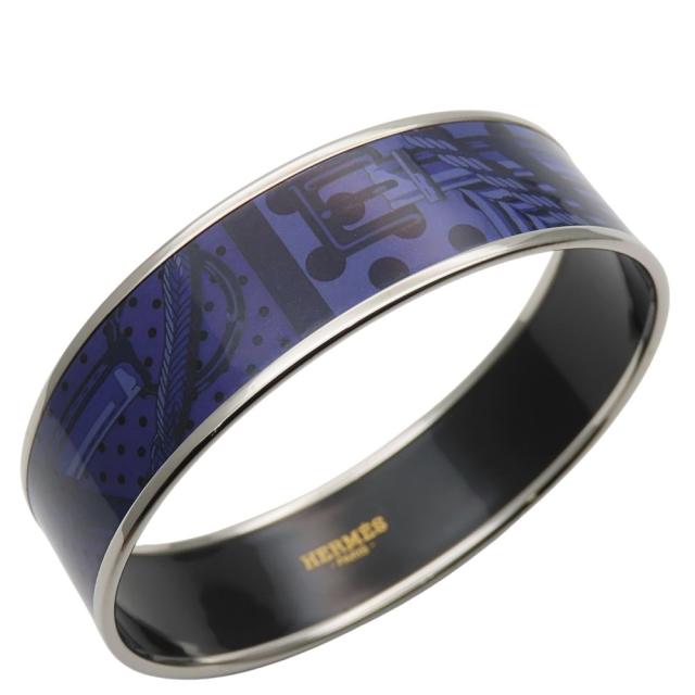 中古 エルメス バングル エマイユGM メタル エナメル パープル系 シルバー 七宝焼き ベルト ドット レディース 女性 HERMES_1