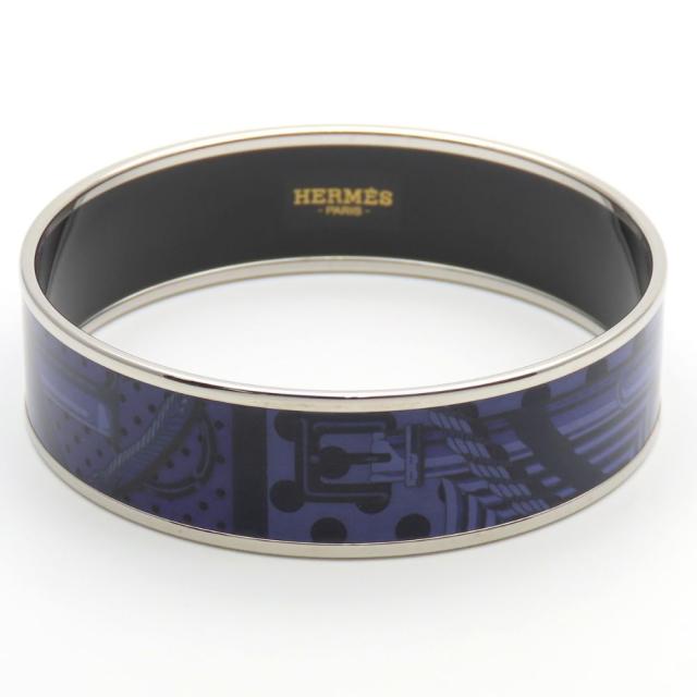 中古 エルメス バングル エマイユGM メタル エナメル パープル系 シルバー 七宝焼き ベルト ドット レディース 女性 HERMES_2