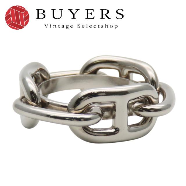 中古 エルメス スカーフリング シェーヌダンクル BIJOUTERIE FANTAISIE メタル シルバー メッキ アクセサリー 小物 レディース 女性 HERMES