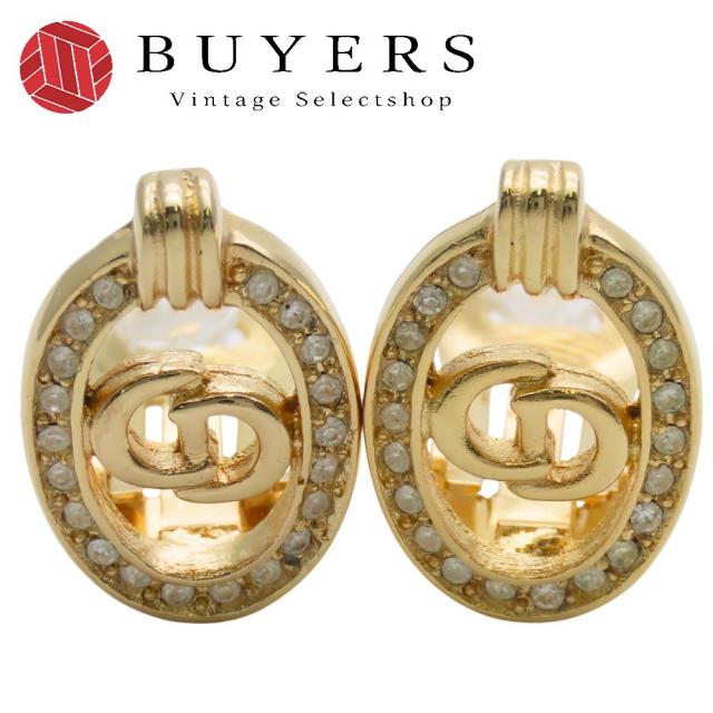 中古 クリスチャンディオール イヤリング CDロゴ メタル ラインストーン ゴールド メッキ GP アクセサリー レディース 女性 Christian Dior 19,800円