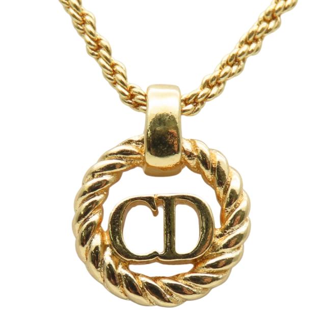 中古 クリスチャンディオール ネックレス CDロゴ メタル ゴールド メッキ GP アクセサリー レディース 女性 Christian Dior_1