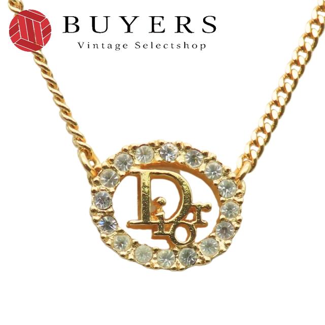 中古 クリスチャンディオール ネックレス ロゴ メタル ラインストーン ゴールド メッキ GP アクセサリー レディース 女性 Christian Dior