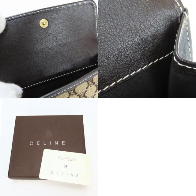 【中古】 セリーヌ 二つ折り財布 マカダム キャンバス レザー ベージュ ダークブラウン コンパクト Wホック レディース 女性 CELINE 中古 セリーヌ 二つ折り財布 マカダム キャンバス レザー ベージュ