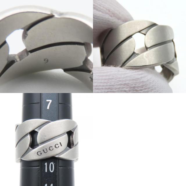 中古 グッチ リング・指輪 チェーンモチーフ ワイド 9 シルバー925 約7.4g シルバー アクセサリー マット仕上げ レディース メンズ GUCCI_9