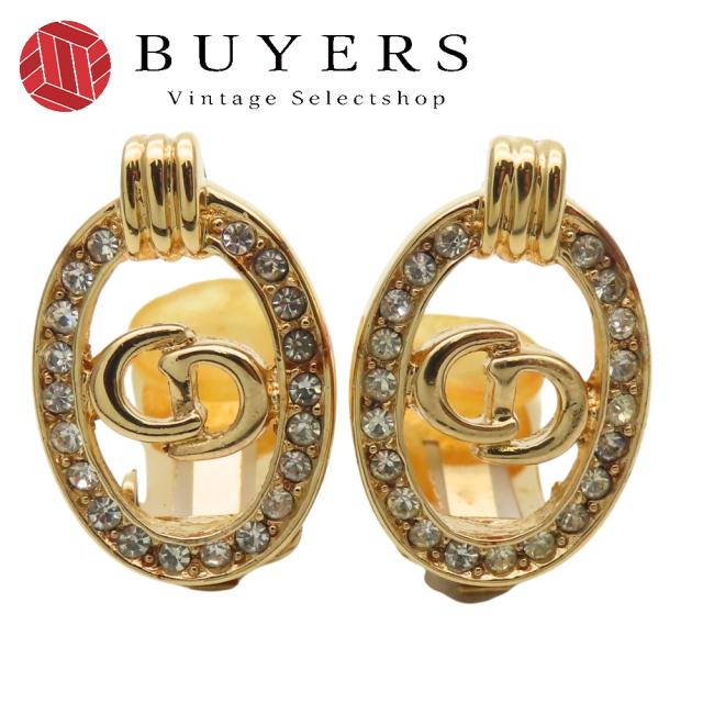 中古 クリスチャンディオール イヤリング CDロゴ メタル ラインストーン ゴールド GP メッキ アクセサリー レディース 女性 Christian Dior 17,600円