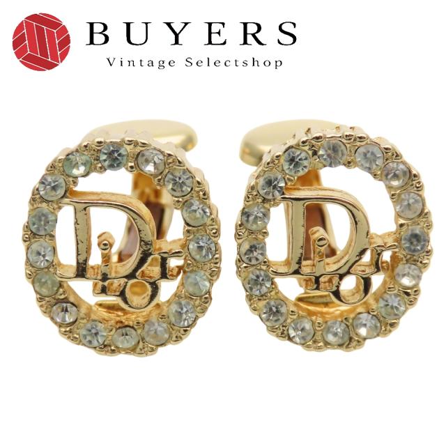中古 クリスチャンディオール イヤリング CDロゴ メタル ラインストーン ゴールド GP メッキ アクセサリー レディース 女性 Christian Dior