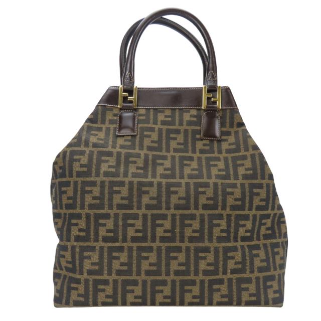 中古 フェンディ トートバッグ ズッカ 15385 キャンバス レザー ブラウン 縦型 レディース 女性 FENDI_1