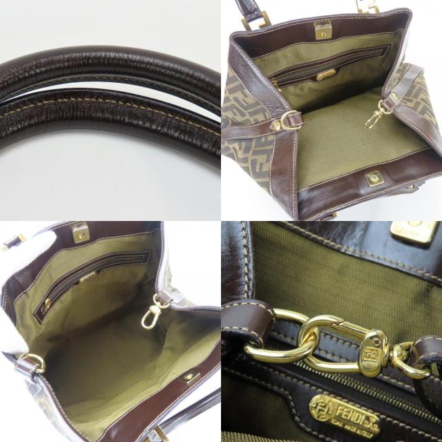 中古 フェンディ トートバッグ ズッカ 15385 キャンバス レザー ブラウン 縦型 レディース 女性 FENDI_6