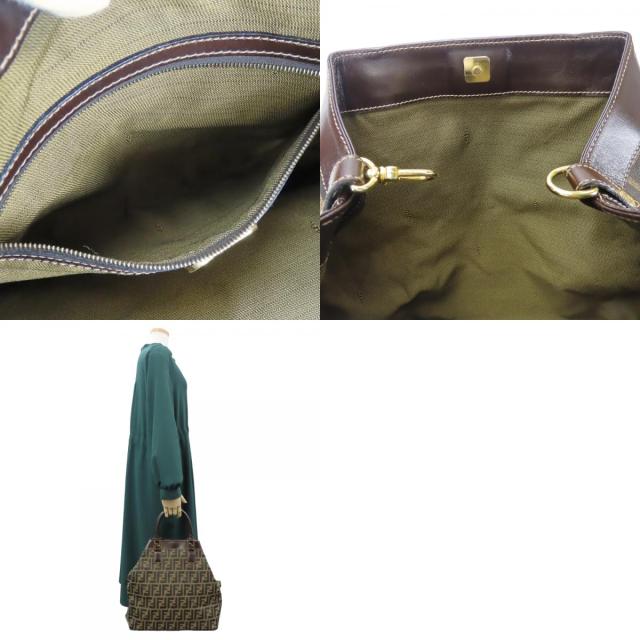中古 フェンディ トートバッグ ズッカ 15385 キャンバス レザー ブラウン 縦型 レディース 女性 FENDI_9