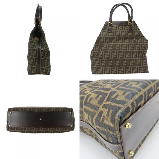 中古 フェンディ トートバッグ ズッカ 15385 キャンバス レザー ブラウン 縦型 レディース 女性 FENDI_3