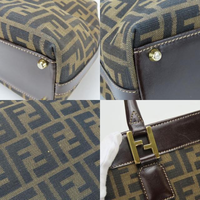 中古 フェンディ トートバッグ ズッカ 15385 キャンバス レザー ブラウン 縦型 レディース 女性 FENDI_4