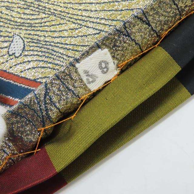 中古 袋帯 立涌に桜 正絹(金銀糸除く) ゴールド ネイビー えんじ フォーマル 振袖 リバーシブル 和装 呉服 和服 きもの レディース 女性_4