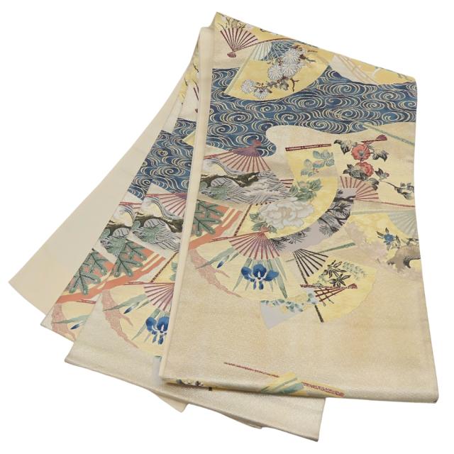 【中古】 袋帯 正絹(金銀糸除く) シャンパンゴールド系 マルチカラー フォーマル 礼装用 吉祥文様 和装 呉服 和服 きもの レディース 女性 中古 袋帯 正絹(金銀糸除く) シャンパンゴールド系 マルチカラー