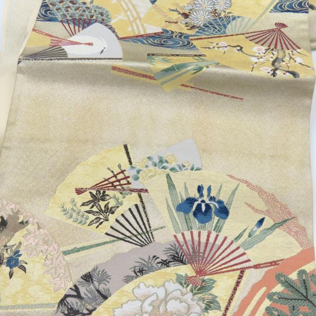 【中古】 袋帯 正絹(金銀糸除く) シャンパンゴールド系 マルチカラー フォーマル 礼装用 吉祥文様 和装 呉服 和服 きもの レディース 女性 中古 袋帯 正絹(金銀糸除く) シャンパンゴールド系 マルチカラー