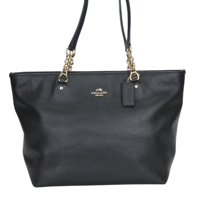 中古 コーチ トートバッグ 36600 レザー ブラック ゴールド金具 肩掛け チェーン レディース 女性 COACH_1
