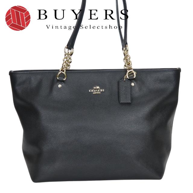 中古 コーチ トートバッグ 36600 レザー ブラック ゴールド金具 肩掛け チェーン レディース 女性 COACH