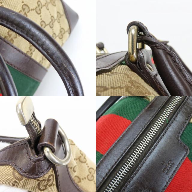 中古 グッチ ハンドバッグ シェリーライン 257341 GGキャンバス レザー ベージュ ダークブラウン レディース 女性 GUCCI