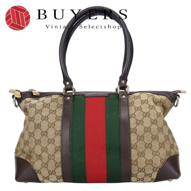 中古 グッチ ハンドバッグ シェリーライン 257341 GGキャンバス レザー ベージュ ダークブラウン レディース 女性 GUCCI