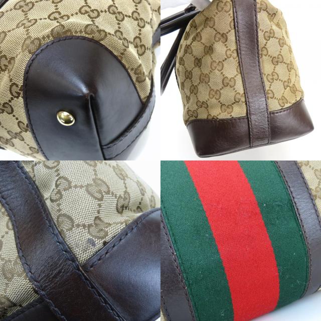 中古 グッチ ハンドバッグ シェリーライン 257341 GGキャンバス レザー ベージュ ダークブラウン レディース 女性 GUCCI