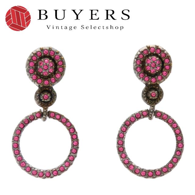 中古 クリスチャンディオール ピアス メタル ラインストーン ピンク アクセサリー レディース 女性 Christian Dior