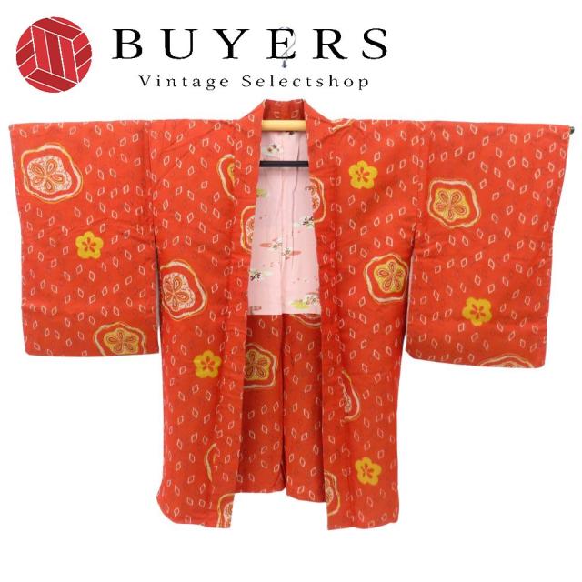 中古 羽織 正絹 着丈約87.5cm 裄丈約62.5cm 朱色 ブラウン系 マルチカラー 大正浪漫 モダン 和装 呉服 和服 きもの レディース 女性 6,772円